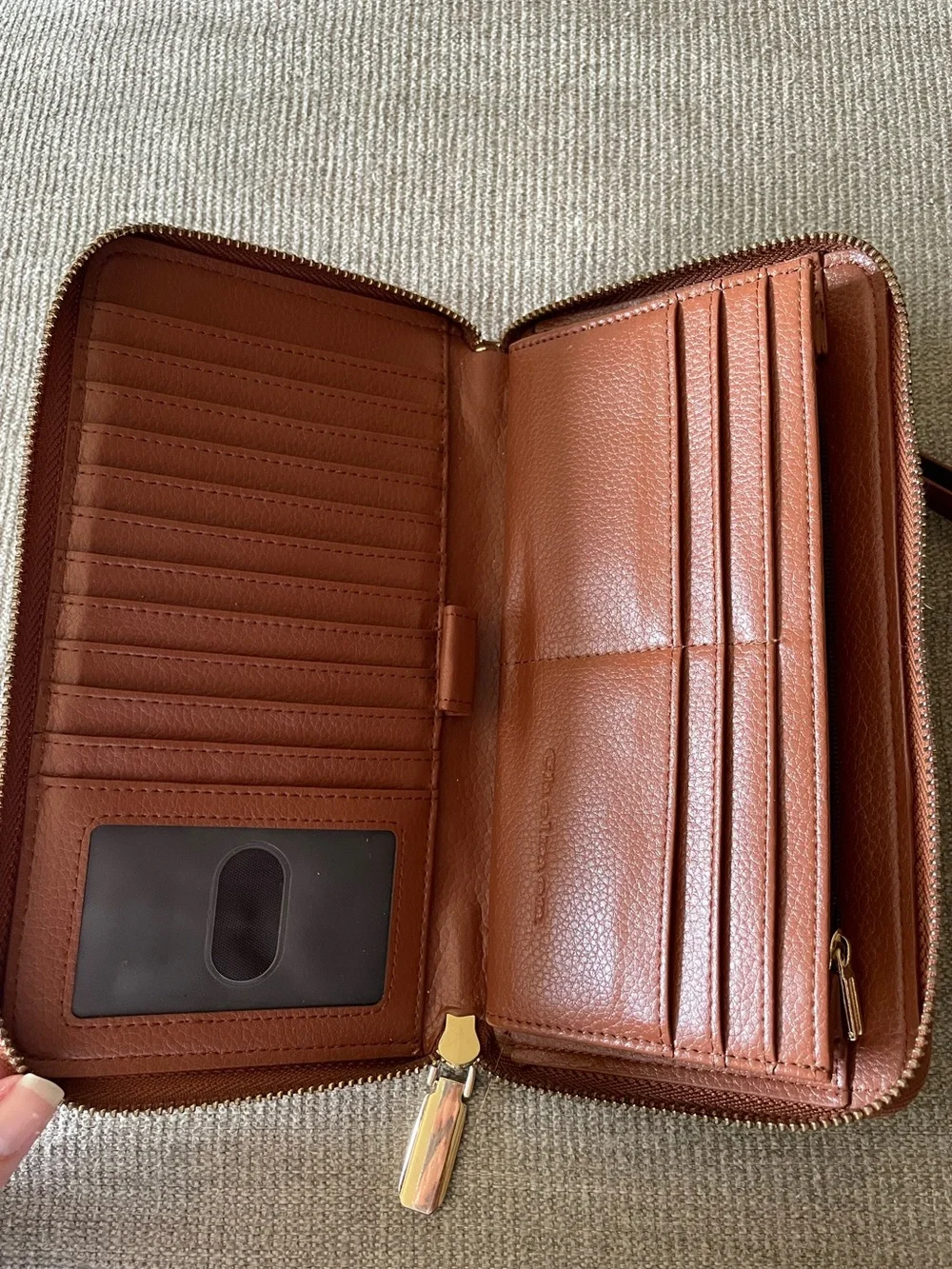 Cognac Faux Leather Zip-Around Continental Wristlet Wallet Fall Style
